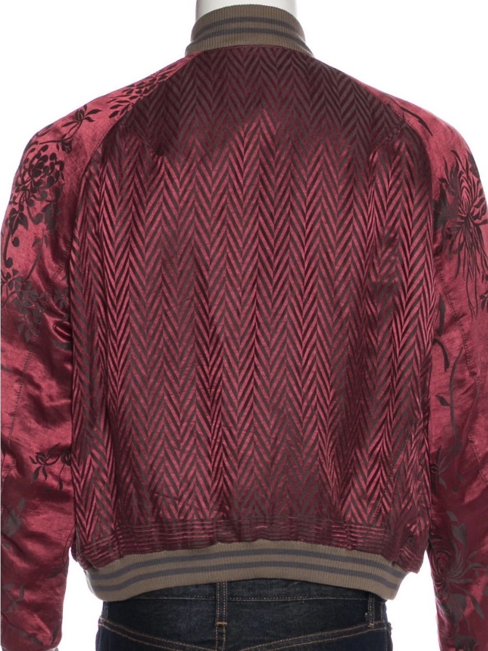 Haider Ackermann beige and burgundy silk jacket